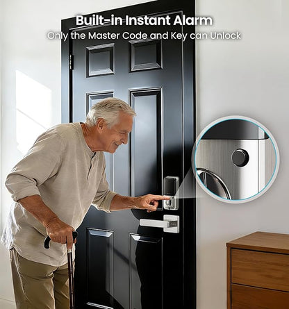 Veise VE07-L Fingerprint App Control Smart Locks with Heavy-Duty Zinc Alloy Handles, Keyless Entry for Front Door, Digital Electronic Touchscreen, Auto Lock, Waterproof, Easy Install, Satin Nickel
