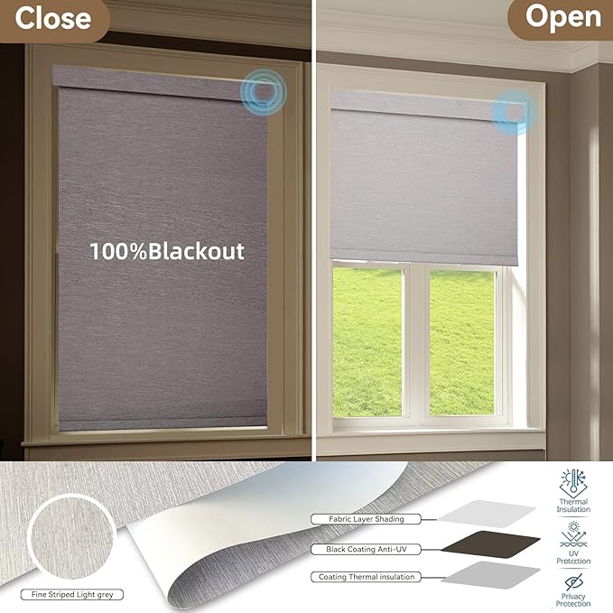Smart Remote-Controlled Electric Roller Blinds,Motorized Blinds with Remote,100% Blackout Smart Roller Blinds Compatible with Apple Homekit Google Home and Alexa Via HUB (Gray, W23''×H72'')