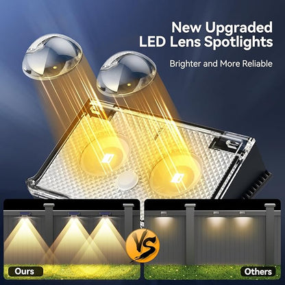 TECKNET Solar Fence Lights Outdoor 6 Pack, 3 Modes 3500K/4500K/6500K, IP66 Waterproof LED Deck Light, Dusk to Dawn Fence Lights Solar for Wall, Railing, Step, Patio, Pool, Backyard, Outside