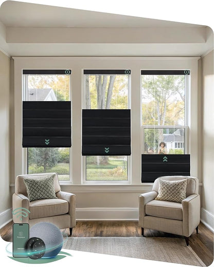 Yoolax Smart Top Down Bottom Up Roman Shades, Motorized Roman Shades with Remote, Blackout Smart Blinds Work with Alexa, Google, Apple Homekit for Living Room Bedroom, Customized (Midnight Stripe)