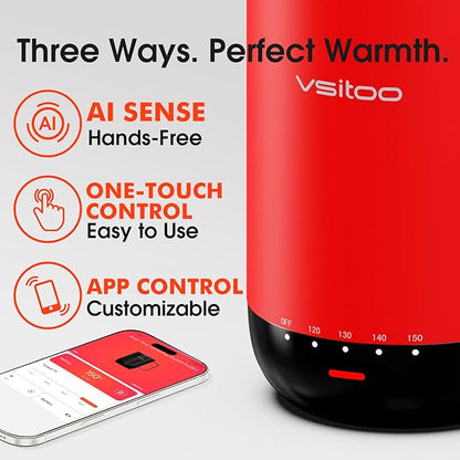 Vsitoo S3 Pro 16oz Smart Self Heating Coffee Mug,Heated Coffee Mug with Auto-Sensing AI Heats Drinks to 120-150°F Hands-Free.Perfect for Home/Office,Ideal Gift fo Men/Women, Red