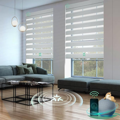 Yoolax Motorized Matter Zebra Blinds Compatible with Alexa, Google Home, Apple HomeKit, Room Darkening Smart Blinds, Privacy Light Control Horizontal Window Blind for Home (90% Shading Starry Gray)