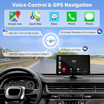 9" Wireless Apple Carplay Screen for Car with 4K Dash Cam, Portable Apple Carplay & Android Auto with 1080p Backup Camera DVR, Voice Control/GPS Navigation/Mirror Link/BT