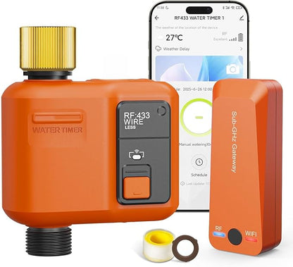 WiFi Water Timer for Garden Hose, Smart Sprinkler Timer with 984ft Long Range, Strong Wall Penetration, APP & Remote Control, Voice Control, Rain Delay, Manual Mode, Watering System (1 Outlet)