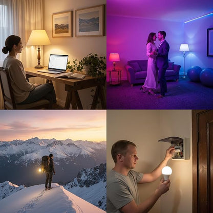 FRIDEKO HOME Rechargeable Light Bulbs - 2600mAh E26 Battery Operated Dimmable Lightbulb with USB-C Charging for Lamps | Touch Control | Timer Function - 2 Pack Portable Camping Emergency Light