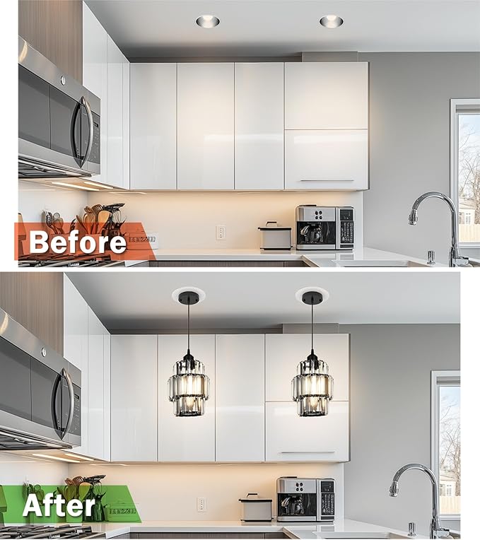 Recessed Can Light Conversion Kit for 5" and 6" Ceiling Fixtures - Pendant/Hanging Light Upgrade, Compatible with Ceiling Fans, Includes 7¾" Flat Steel Medallion, White Finish,2 Pack
