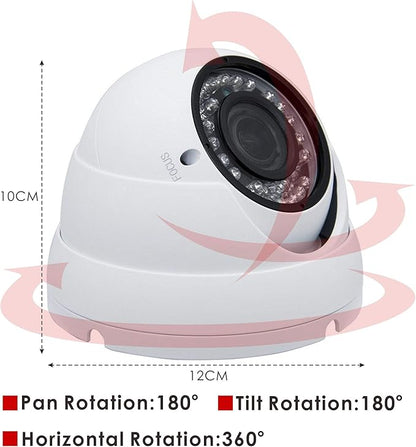 5MP 4MP Dome Super Hybrid Security Camera 4in1 TVI/CVI/AHD/960H CCTV Surveillance Security Camera 2.8-12mm Varifocal Lens Waterproof Day&Night Vision Outdoor/Indoor 98ft IR Camera White