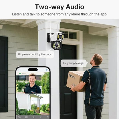 Dual Lens Indoor Security Camera - 2.4G WiFi, 360° PTZ Waterproof Camera, Battery Operated Camera for Home Indoor Seguridad Surveillance