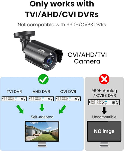 ZOSI 2MP 1080P HD TVI Bullet Camera & 100ft BNC Cable Kit, Outdoor Indoor Weatherproof Metal Housing with Night Vision, All-in-One Video Power Extension Wire for 5MP/4K HD-TVI Analog DVR.