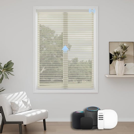 Motorized Sheer Shades with Remote, Automatic Dual-Layered Shades for Windows, Smart Light Filtering Blinds Compatible with Alexa, Custom Size (Light Filtering Soft Beige)