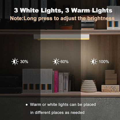 6 Pack Motion Sensor Under Cabinet Light, Magnetic Rechargeable Warm White 2 Color Under Counter Light, 8 Inch LED Closet for Stair Bedroom Cupboard