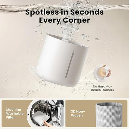 Provirtec MistFree Evaporative Humidifier for Bedroom, 3L No White Dust for Sensitive Individuals, Auto Humidity Control, Works with Tap Water, Night Light, Easy Clean Tank for Home & Small Room