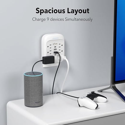 BN-LINK Surge Protector USB Wall 6 Outlet Extender with 3 USB Ports (USB C), Multi Plug Outlet Expander, Electrical Splitter for School, Travel, Office, Home, ETL Listed