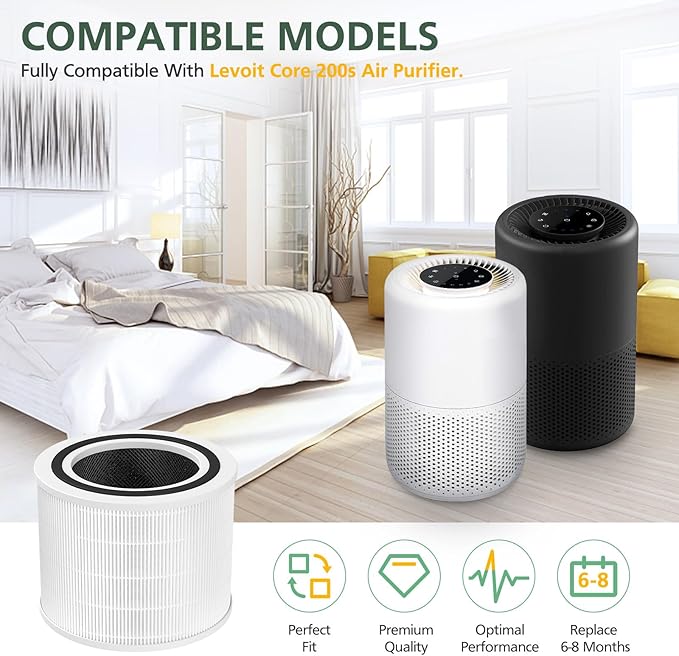 Core 200S Replacement Filter Compatible with LEVOIT Core 200S and Core 200S-P Smart Air Purifier, 3-in-1 Filter, Core 200S-RF Air Purifier Filters, 3 Pack