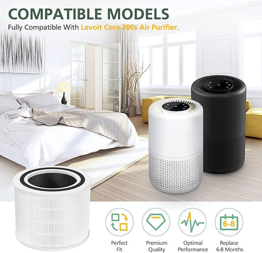 Core 200S Replacement Filter Compatible with LEVOIT Core 200S and Core 200S-P Smart Air Purifier, 3-in-1 Filter, Core 200S-RF Air Purifier Filters, 3 Pack