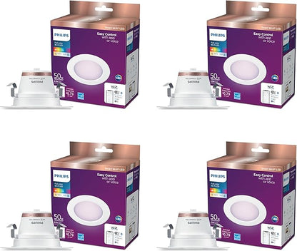Philips Smart Retrofit Recessed Downlight 4-Pack, 50W Equivalent, 4-Inch LED Color Changing Lights, Powered by WiZ Connected