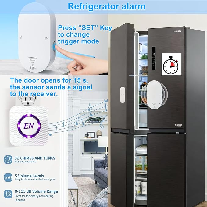 Wireless DoorBell Chime, Door Sensor Alarm When Open for Kids Safety, Home and Business, 500 FT Range, 58 Ringtones, 5 Adjustable Volume, On/Off Switch
