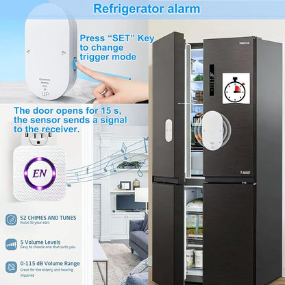 Wireless DoorBell Chime, Door Sensor Alarm When Open for Kids Safety, Home and Business, 500 FT Range, 58 Ringtones, 5 Adjustable Volume, On/Off Switch