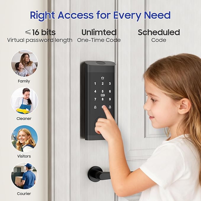 ECOSUNNY Smart Lock Keyless Entry Door Lock, Front Door Lock Set with Fingerprint & Anti-Peep Password, Smart Door Lock with Built-in Wi-Fi and App Control, IP66 Weatherproof for Rentals & Home