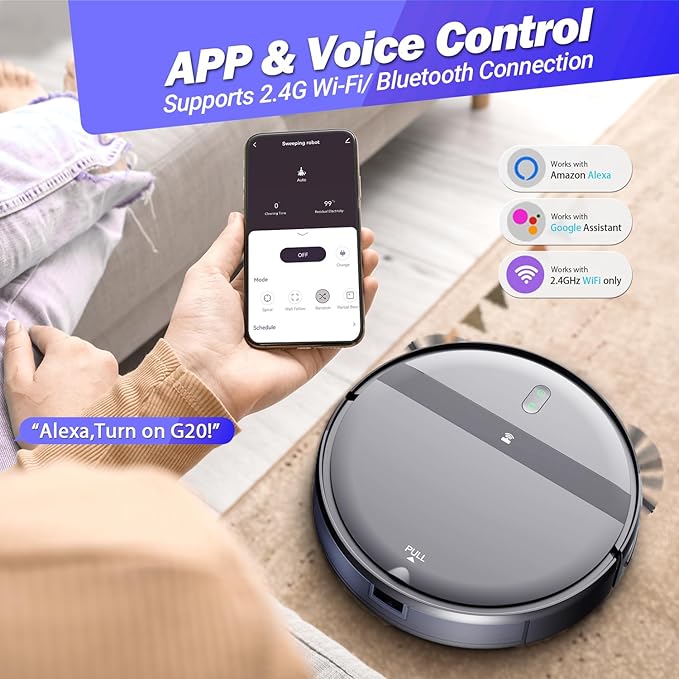 Robot Vacuum Mop Combo, WiFi/App/Alexa, 2-in-1 Robot Vacuum and Mop Combo, Robotic Vacuum Cleaner, Self-Charging, Quiet, Tangle-Free Suction Robot Vacuum Cleaner for Pet Hair/Carpet/Hard Floor