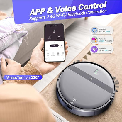 Robot Vacuum Mop Combo, WiFi/App/Alexa, 2-in-1 Robot Vacuum and Mop Combo, Robotic Vacuum Cleaner, Self-Charging, Quiet, Tangle-Free Suction Robot Vacuum Cleaner for Pet Hair/Carpet/Hard Floor