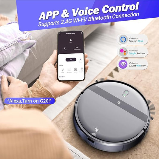 Robot Vacuum Mop Combo, WiFi/App/Alexa, 2-in-1 Robot Vacuum and Mop Combo, Robotic Vacuum Cleaner, Self-Charging, Quiet, Tangle-Free Suction Robot Vacuum Cleaner for Pet Hair/Carpet/Hard Floor