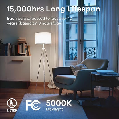 Linkind A19 LED Light Bulbs Dimmable, 75W Equivalent, E26 Base, 5000K Daylight, 13W 1150 Lumens 120V, UL Listed FCC Certified, LED Lights for Bedroom Living Room Home Office, 6 Packs