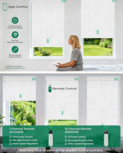 Allesin Motorized Blinds with Remote Smart Blackout Roller Shades | All-in-One & Ultra-Quiet Automatic Electric Power Blinds for Home Office, Cloud-Patterned 32x72