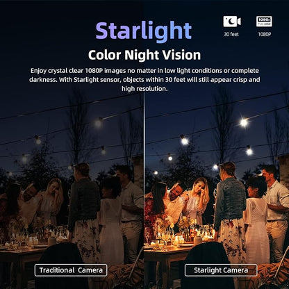 virtavo Security Cameras Wireless Outdoor, Battery Powered Starlight Color Night Vision Weatherproof, Surveillance WiFi Home Camera Outside, AI Motion Detection, Compatible with Alexa
