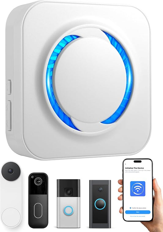 LUCKYDUO Smart Wireless Doorbell Chime - Compatible with Blink, Ring, Google Nest Video Doorbells, APP Setup, 5 Adjustable Volume Ringer, Wireless Door Bells Chimes for Business/Home, White