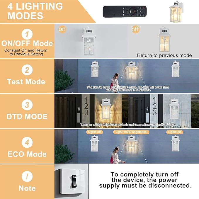 Porch Lights with GFCI Outlet with Remote,Dusk to Dawn Motion Sensor Outdoor Light, Upgraded 4 Lighting Modes Exterior Fixture Waterproof Outside Lights for House Patio Garage