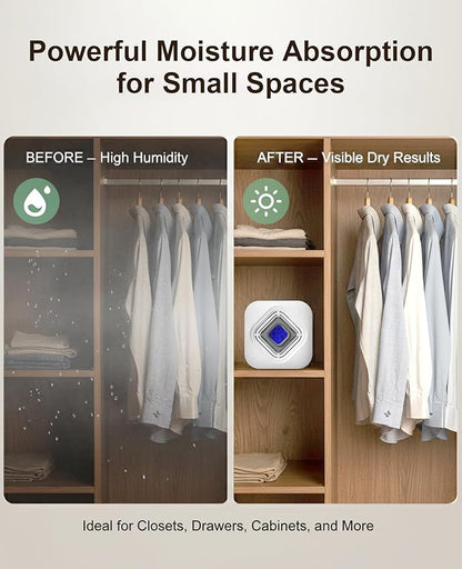 Dehumidifier for Bathroom with Color-Changing Beads, Rechargeable Small Dehumidifier for Closet, Portable Gun Safe Dehumidifier Ideal for Spaces up to 35 Sq.Ft Coverage, Quiet Operation