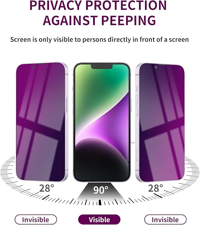 2 Pack Privacy Screen Protector for iPhone 14/13 Pro/13 Tempered Glass 6.1inch Private Saver Purple Anti-Spy Anti-Blue Light Anti-Scratch Full Coverage