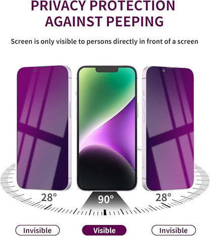 2 Pack Privacy Screen Protector for iPhone 14/13 Pro/13 Tempered Glass 6.1inch Private Saver Purple Anti-Spy Anti-Blue Light Anti-Scratch Full Coverage