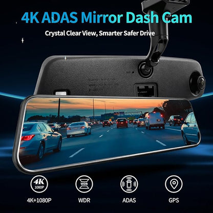 KCV 4K Mirror Dash Cam for Ford Mustang 2015-2023, Front 4K + Rear 1080P Camera, Integrated Replacement OEM Look, Plug & Play, Includes Free 64GB Card