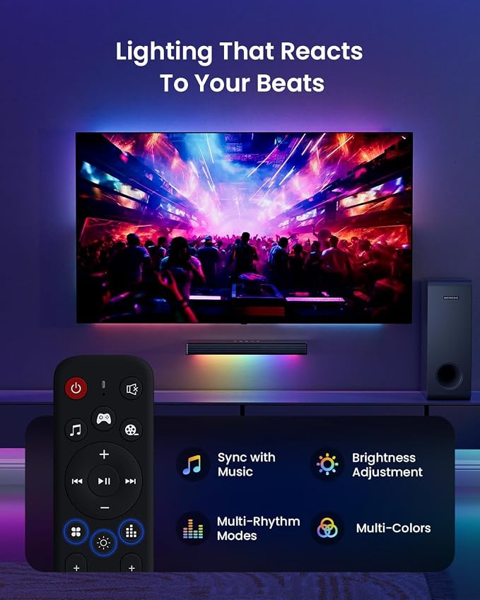 MEREDO Sound Bar for Smart TV 160W 3.1CH PC Gaming Soundbar with Subwoofer RGB Lighting Audio Sync Surround Sound System BT 5.3/HD-ARC/Optical/AUX/USB for Desktop Tablets Consoles Home Cinema