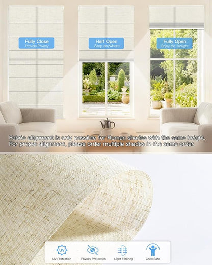 Motorized Roman Shades for Windows, Custom Light Filtering Roman Blinds with Remote, Smart Privacy Window Shades for Living Room Kitchen Office, Alexa & Google Home Compatible, App Control via RF Hub