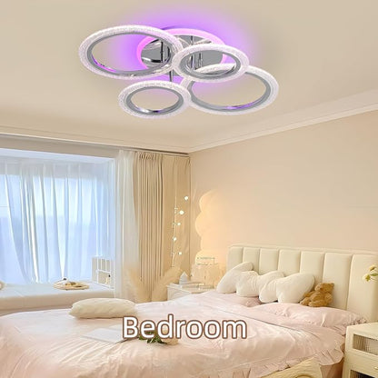 50W Dimmable LED Ceiling Light, Modern Flush Mount, Chrome 4-Ring | Remote Control, Adjustable 3000-6000K, Modern Lighting for Living Room, Bedroom, Kitchen & Hallway
