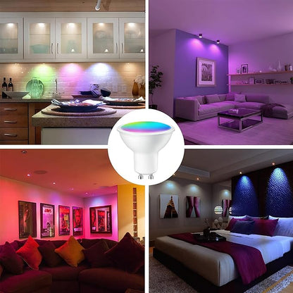 2 Pack Smart Gu10 LED Bulbs RGB Color Changing 5W Adjustable 16 Million Color and Music Sync Compatible with Alexa Google Home Tuya Smart Life App Control 2.4Ghz WiFi