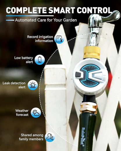 RAINPOINT WiFi Water Timer, Sprinkler Timer for Garden Hose, Smart Automatic Irrigation System with Brass Inlet for Yard, Lawn, APP Remote Control via 2.4Ghz WiFi and Bluetooth