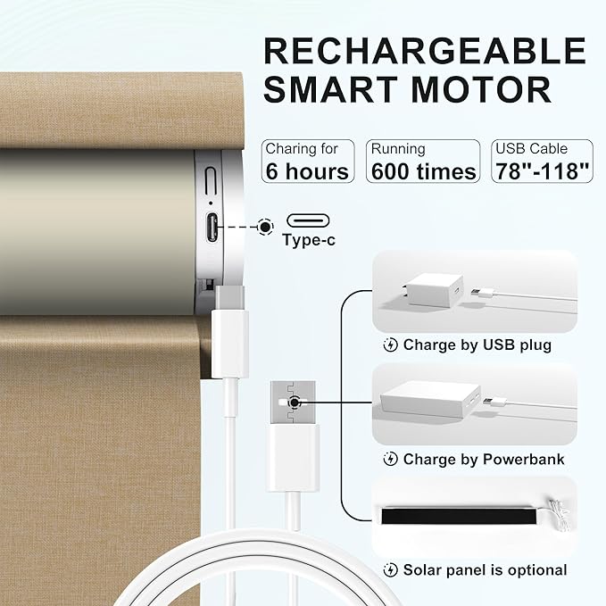 BERISSA Smart Motorized Blinds with Remote,No Drill Automatic Roller Blinds for Indoor Windows,Blackout Linen Fabric,Electric Shades for Windows Home Office,Linen Beige,Custom Size