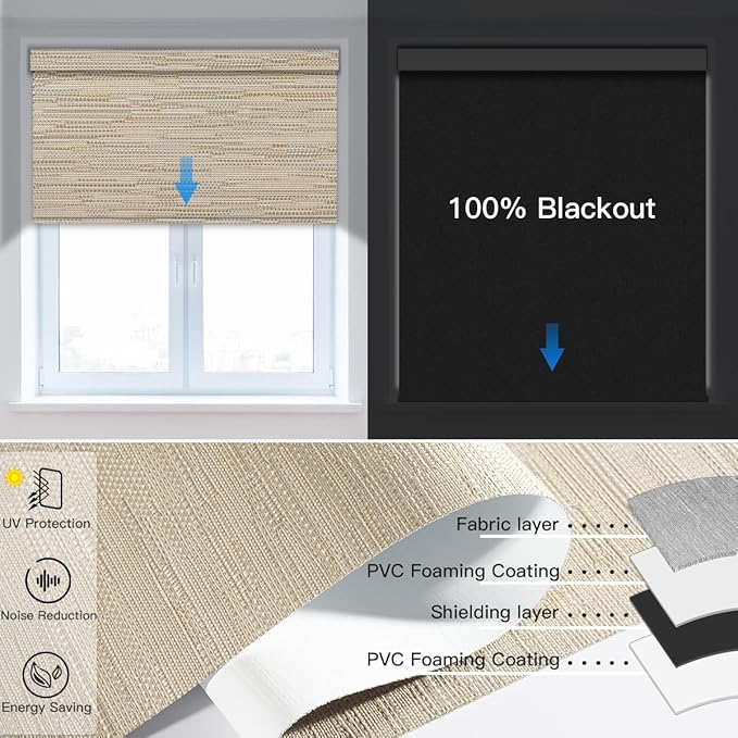 Tokblind Motorized Blackout Roller Shade Fabric Covered Valance and Bottom Rod, Remote Control Electric Window Blind Work with Alexa Google via Hub, Custom Size (Texture Dark Coffee - Wrapped Fabric)