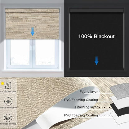 Tokblind Motorized Blackout Roller Shade Fabric Covered Valance and Bottom Rod, Remote Control Electric Window Blind Work with Alexa Google via Hub, Custom Size (Texture Dark Coffee - Wrapped Fabric)