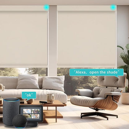 Changshade Smart Roller Shade with Remote Control Blackout Automatic Window Shades for Home Custom Size Motorized Blinds for Windows Compatible with Alexa,Google Home,Apple Homekit, Yellowish Beige
