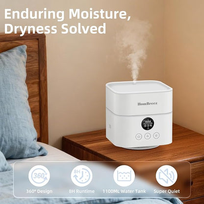 Humidifier and Air Purifier in one, H13 True HEPA Filter, 1100ML Water Tank, Quiet Cool Mist Top Fill Essential Oil Diffuser for Baby, Pet, Bedroom
