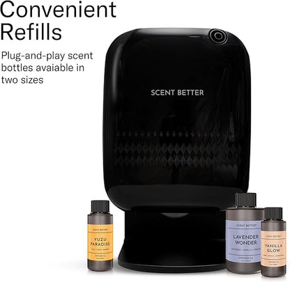 Scent Better Pro - Smart Bluetooth Essential Oil Diffuser for Home, Hotel, Spa, Office, Waterless - Includes Free Linen Breeze - Black