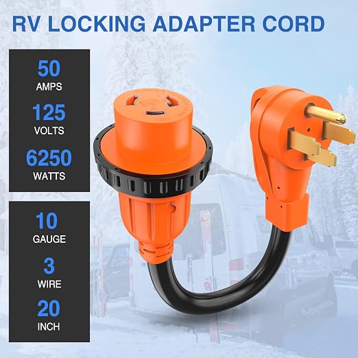 Nilight 50 Amp to 30 Amp RV Locking Adapter Cord 14-50P L5-30R
