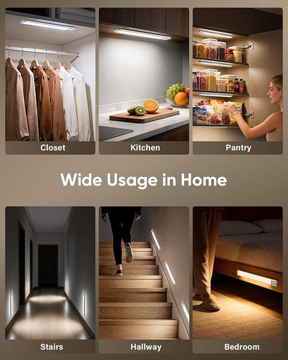 MCGOR 5 Pack 14.7inch Under Cabinet Lighting, Rechargeable Motion Sensor Light Indoor with 3 Color Temps, Dimmable Magnetic Led Closet Lights, Wireless Under Counter Lights for Kitchen, Stairs