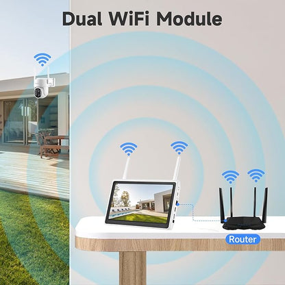 YEEWISE 10 Channel WiFi NVR with Built-in 10.1' HD Monitor, Dual WiFi, Motion Detection, Remote Access, Supports SD & HDD Local Storage