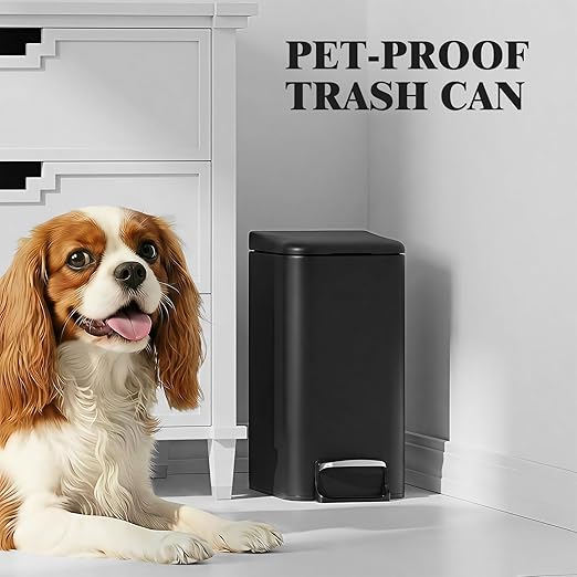 Small Bathroom Trash Can w/Lid Soft Close, 6 Liter/1.6 Gallon Stainless Steel Garbage Can w/Inner Bucket, Trash Bin Waste Basket for Kitchen, Bedroom, Living Room, Office, Toilet, Black